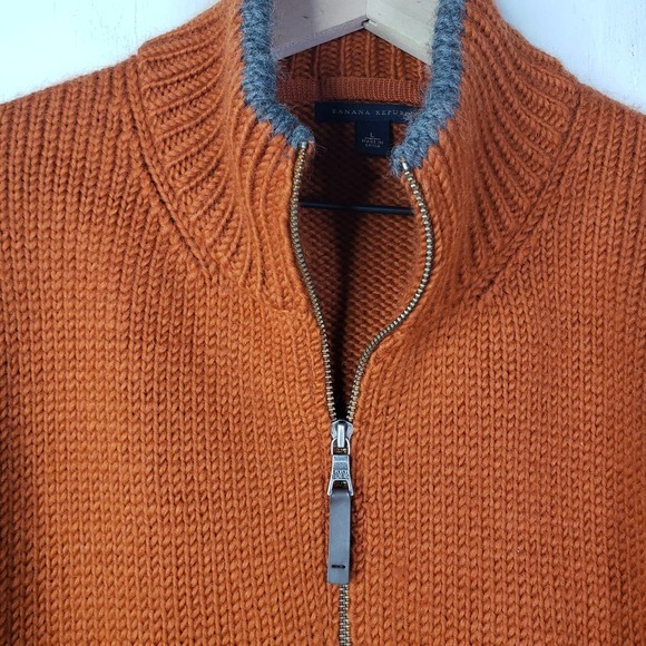 Vintage Y2K Banana Republic Wool Chunky Sweater Zip Neck Men's L Burnt Orange - Picture 2 of 7
